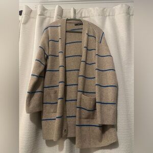 Mango Women's Tan Cardigan with Blue Stripes